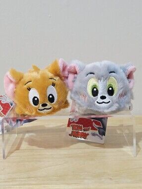 Tom & Jerry Super Soft Fluffy 3.5" Plush Keychain Set - Toy Mouse Cat Bag Clip